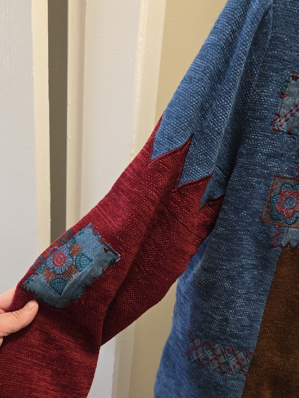 Vintage Patchwork Artsy Boho Jacket Retro Folk Quilted Button Front - Picture 4 of 12